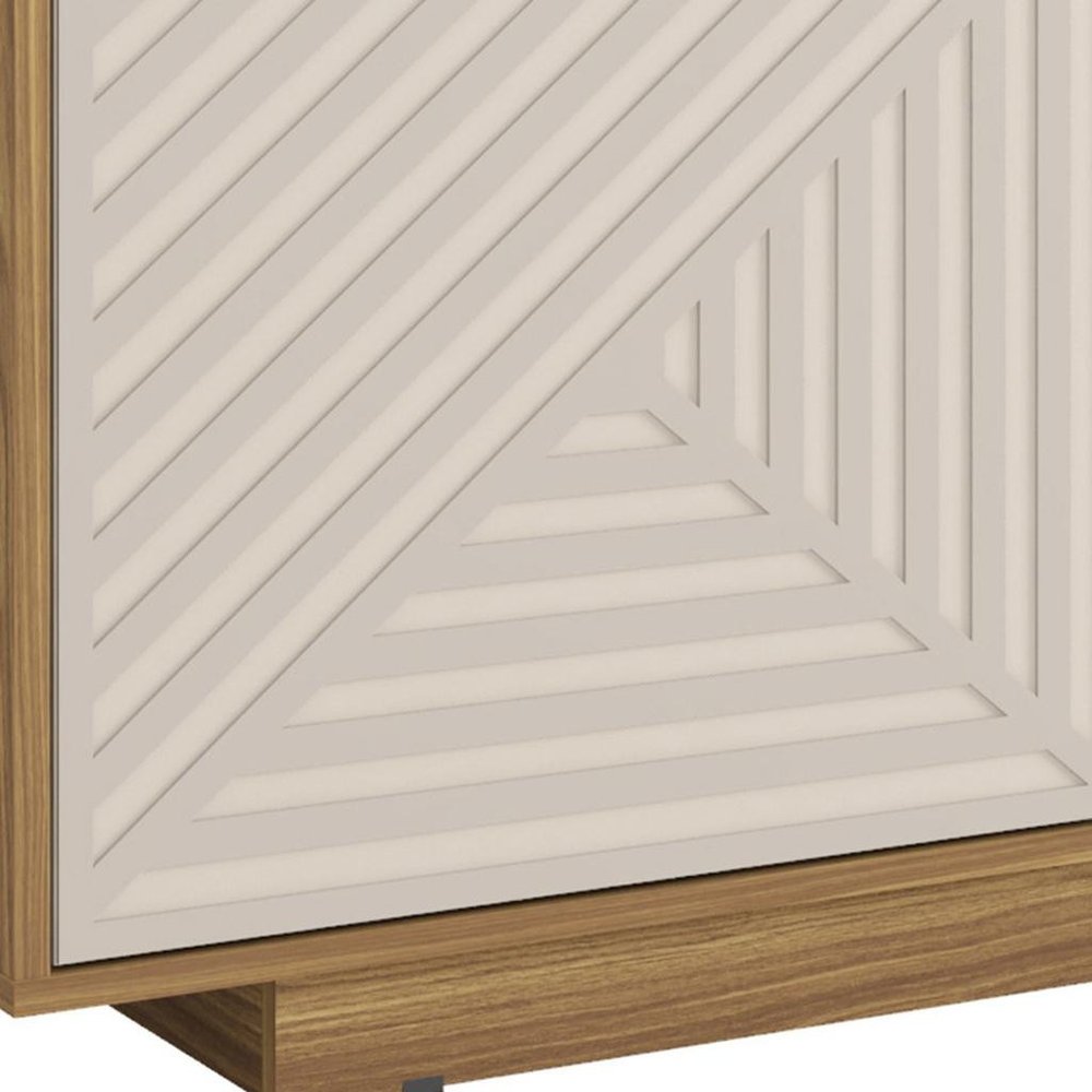 Oak and White Ribbed Texture Wood Enclosed and Open Storage TV Stand