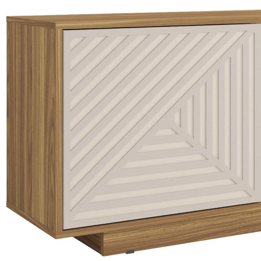 Oak and White Ribbed Texture Wood Enclosed and Open Storage TV Stand