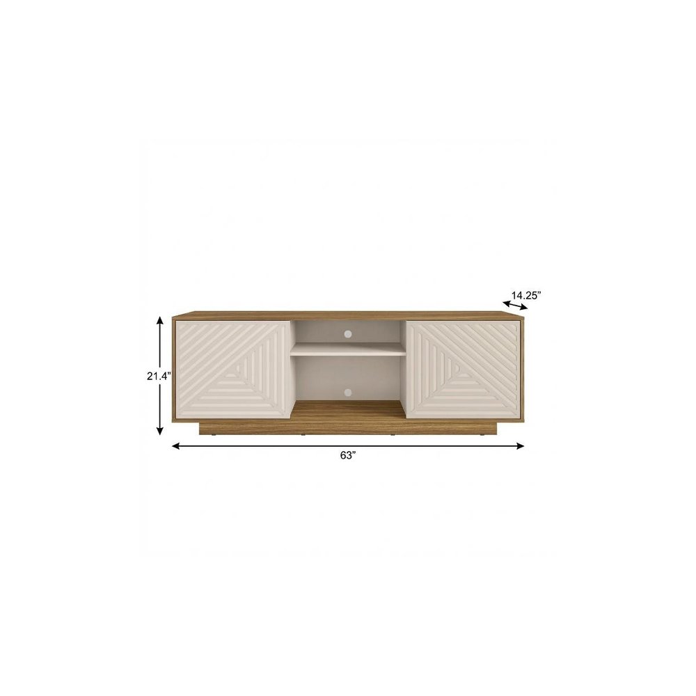 Oak and White Ribbed Texture Wood Enclosed and Open Storage TV Stand