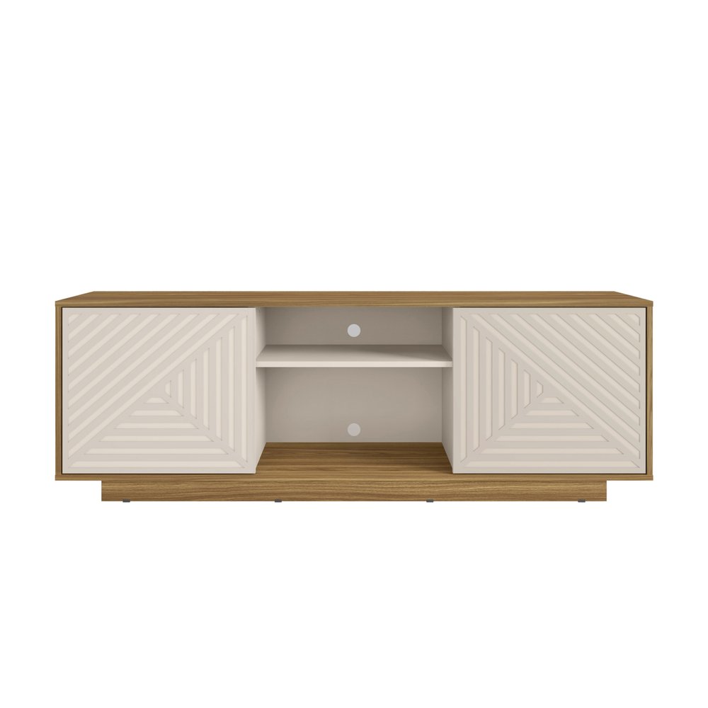 Oak and White Ribbed Texture Wood Enclosed and Open Storage TV Stand