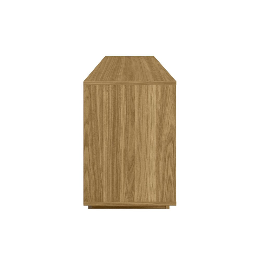 Oak and White Ribbed Texture Wood Enclosed and Open Storage TV Stand