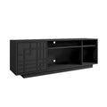 Black Carved Geometric Wood Enclosed and Open Storage TV Stand