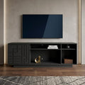 Black Carved Geometric Wood Enclosed and Open Storage TV Stand