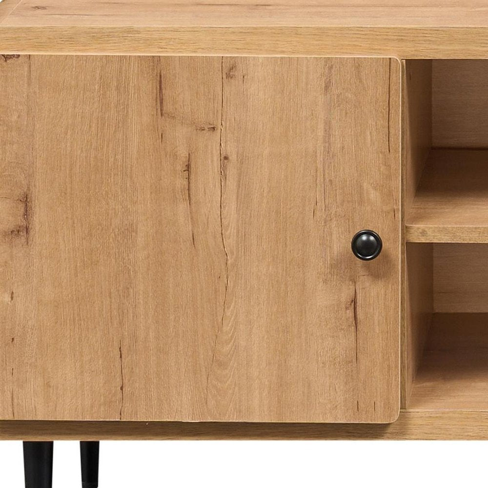 Oak Wood Enclosed and Open Storage TV Stand - 55-inch