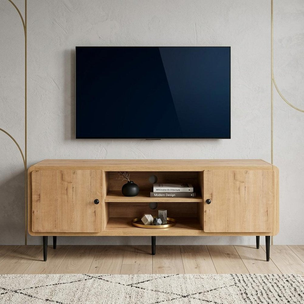 Oak Wood Enclosed and Open Storage TV Stand - 55-inch