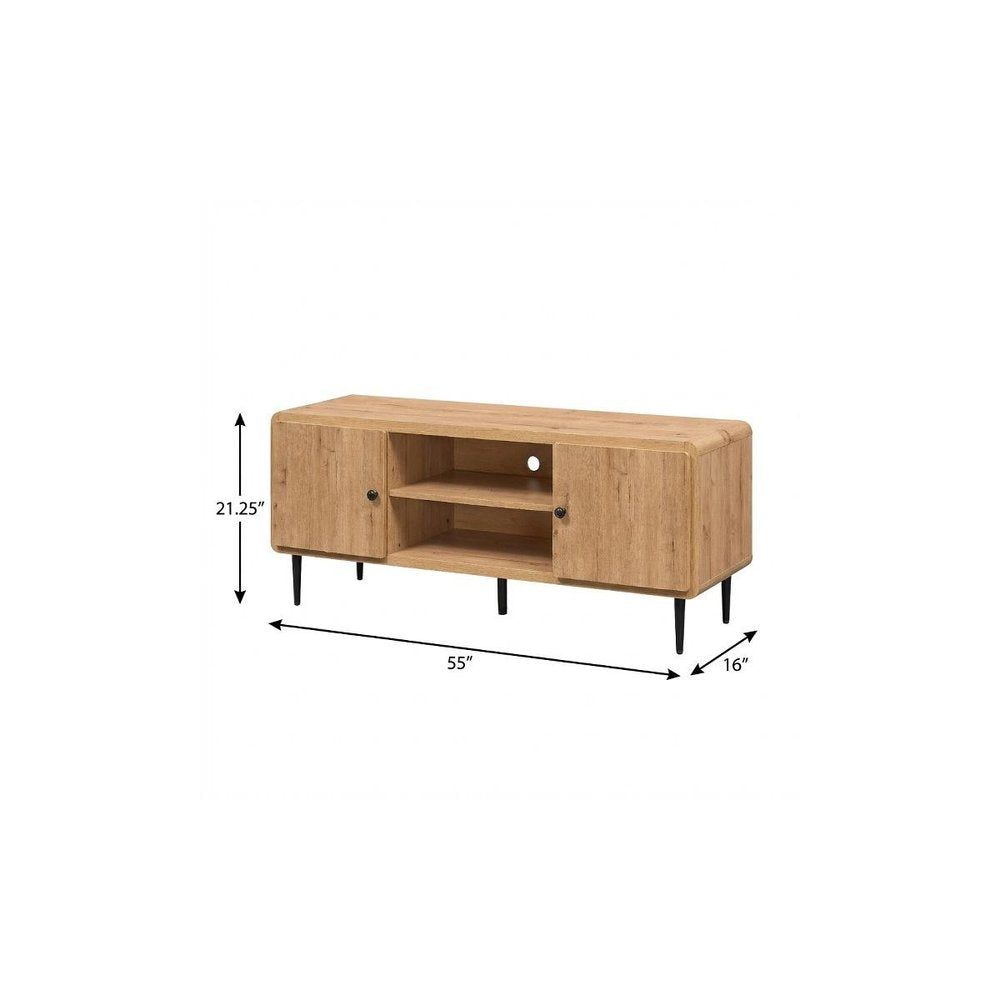 Oak Wood Enclosed and Open Storage TV Stand - 55-inch