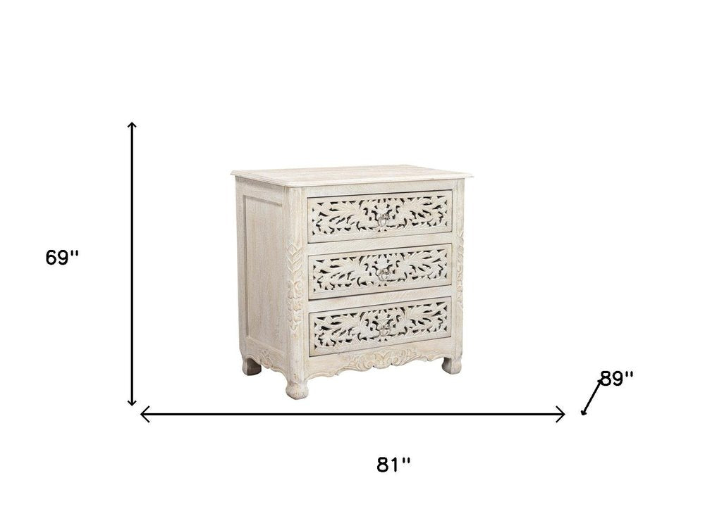 Five Piec White Solid Wood Bedroom Set with Mirror