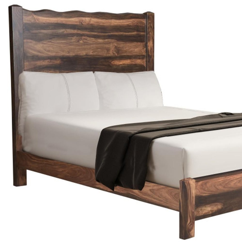 Five Piec Dark Brown Solid Wood Bedroom Set with Mirror