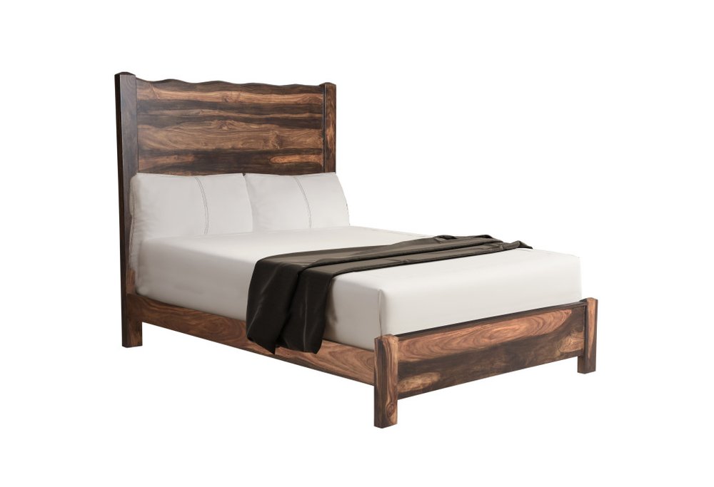 Five Piec Dark Brown Solid Wood Bedroom Set with Mirror