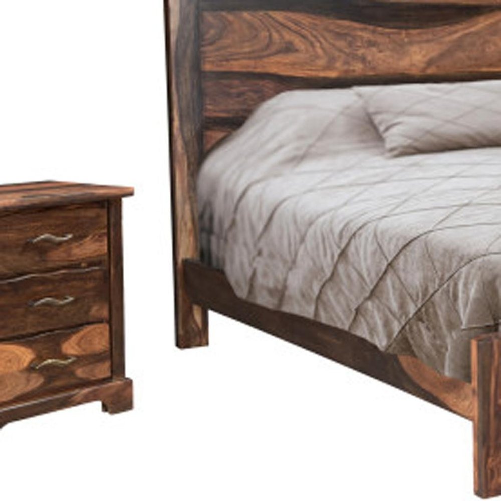 Five Piec Dark Brown Solid Wood Bedroom Set with Mirror