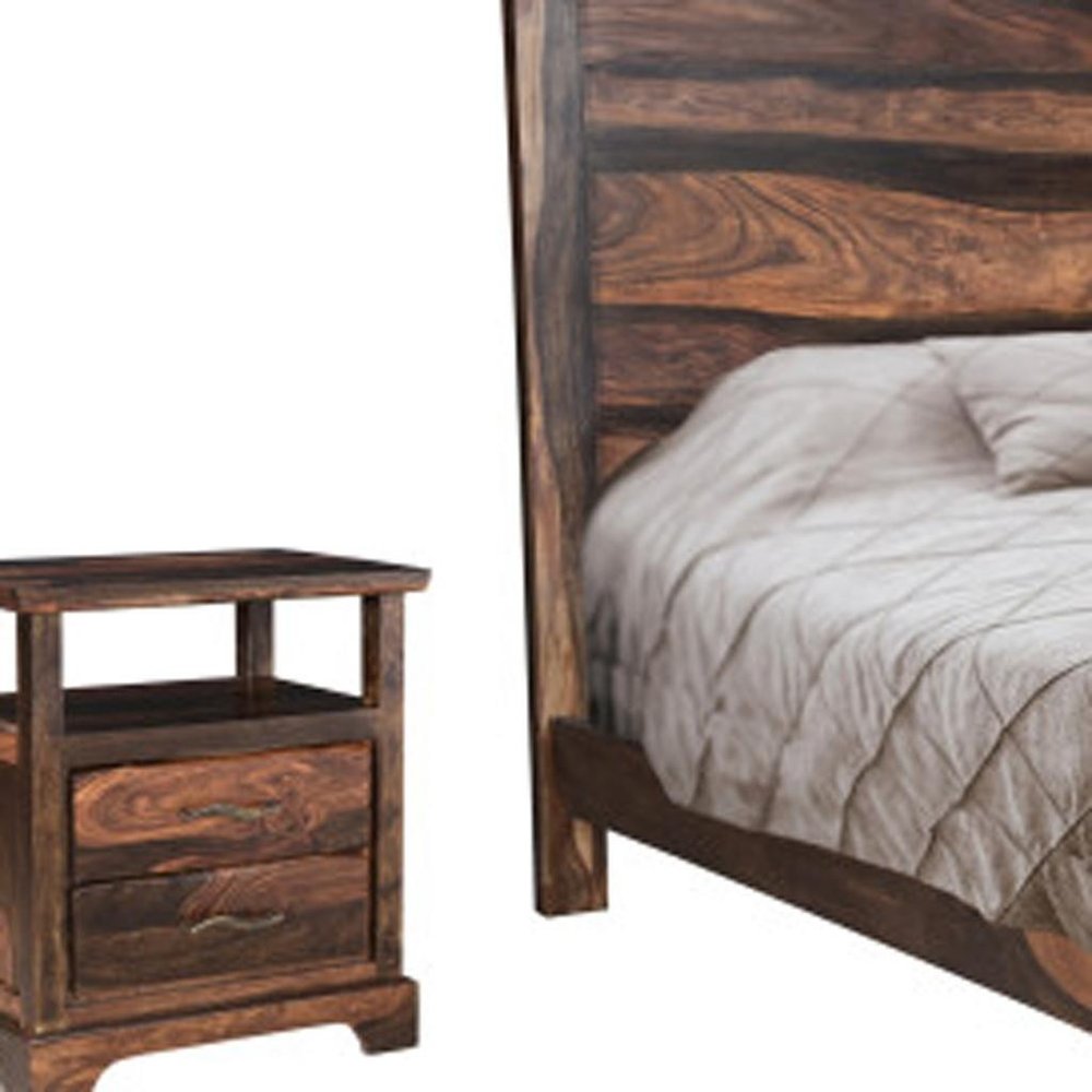 Five Piec Dark Brown Solid Wood Bedroom Set with Mirror