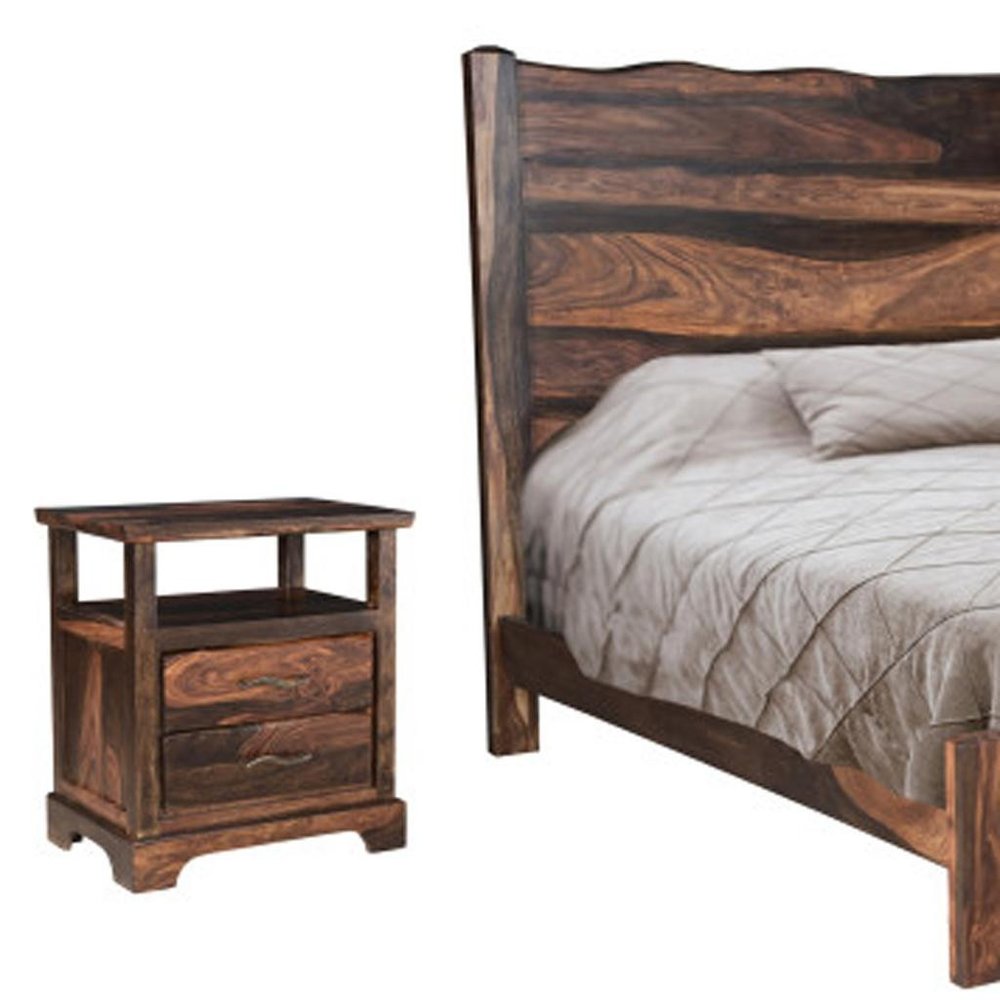 Five Piec Dark Brown Solid Wood Bedroom Set with Mirror