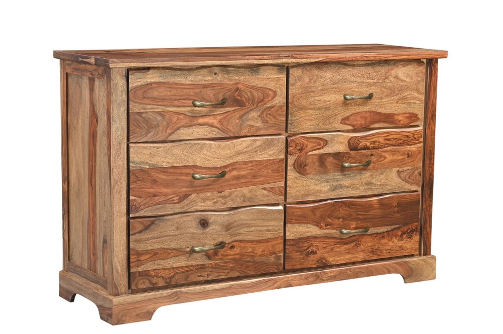 Five Piec Brown Solid Wood Bedroom Set with Mirror