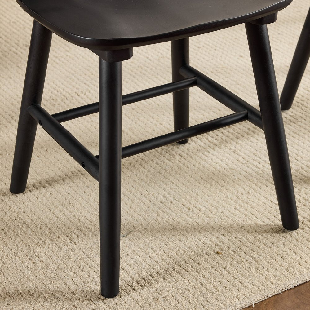 Set of Four Black Solid Wood Windsor Back Dining Side Chairs