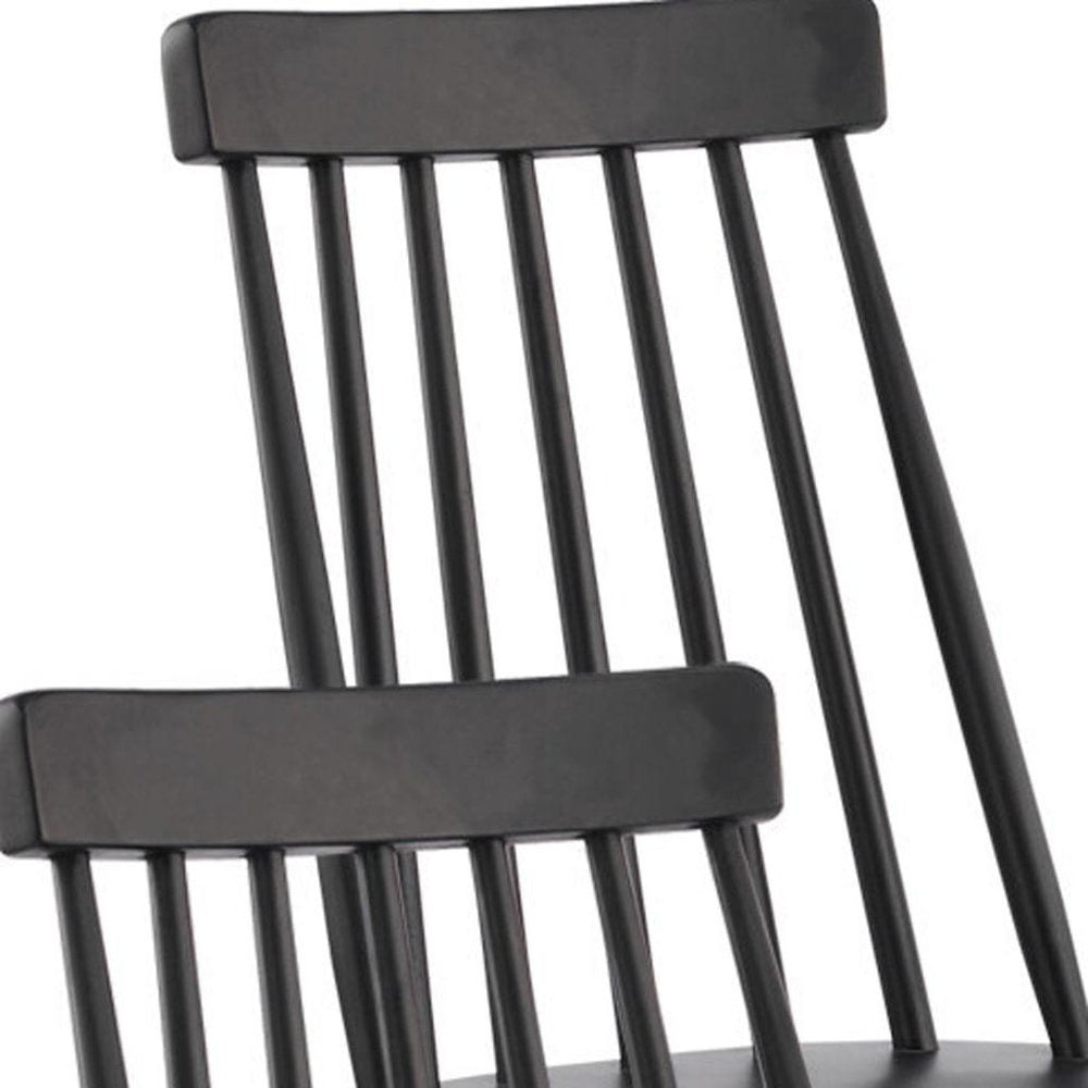 Set of Four Black Solid Wood Windsor Back Dining Side Chairs