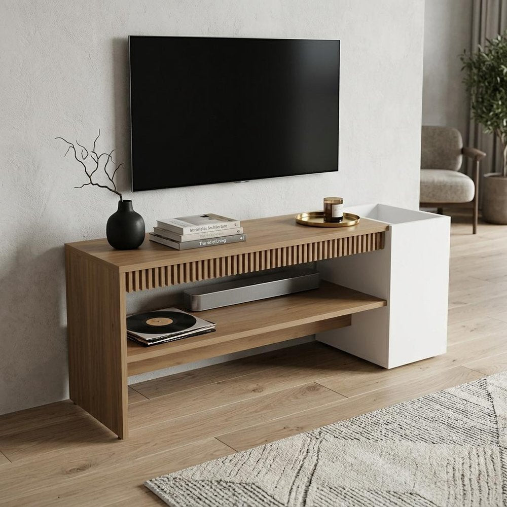 Beige Wood Fireplace Entertainment Center - 36-inch