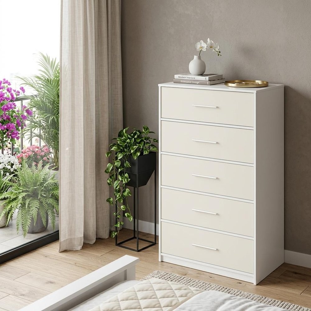 White Fabric Wood and Steel Five Drawer Lingerie Chest - 23-inch