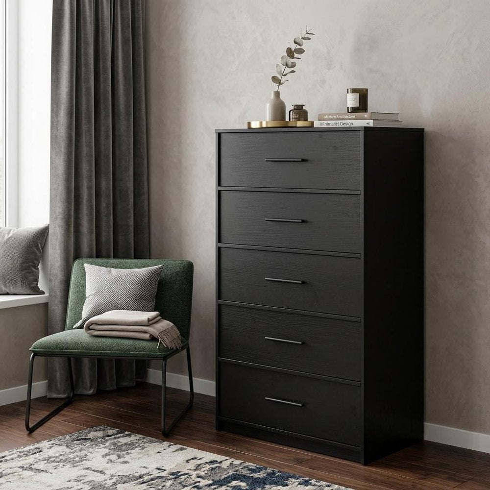 Black Fabric Wood and Steel Five Drawer Lingerie Chest - 23-inch