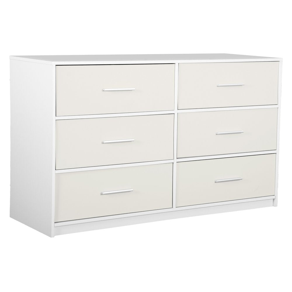 White Fabric Wood and Steel Six Drawer Double Dresser - 45-inch