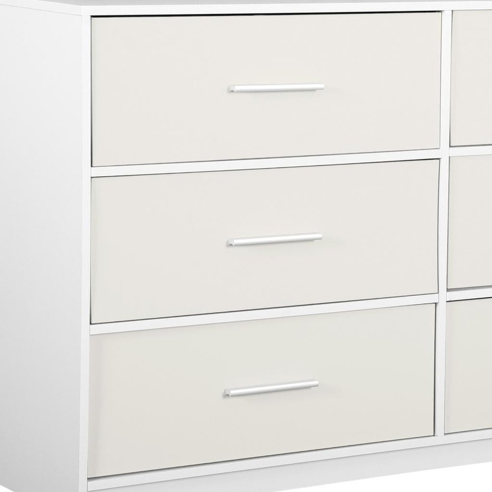 White Fabric Wood and Steel Six Drawer Double Dresser - 45-inch