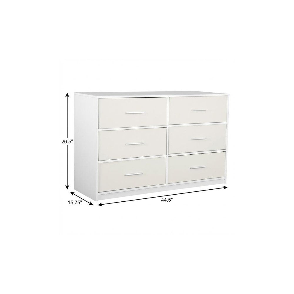 White Fabric Wood and Steel Six Drawer Double Dresser - 45-inch