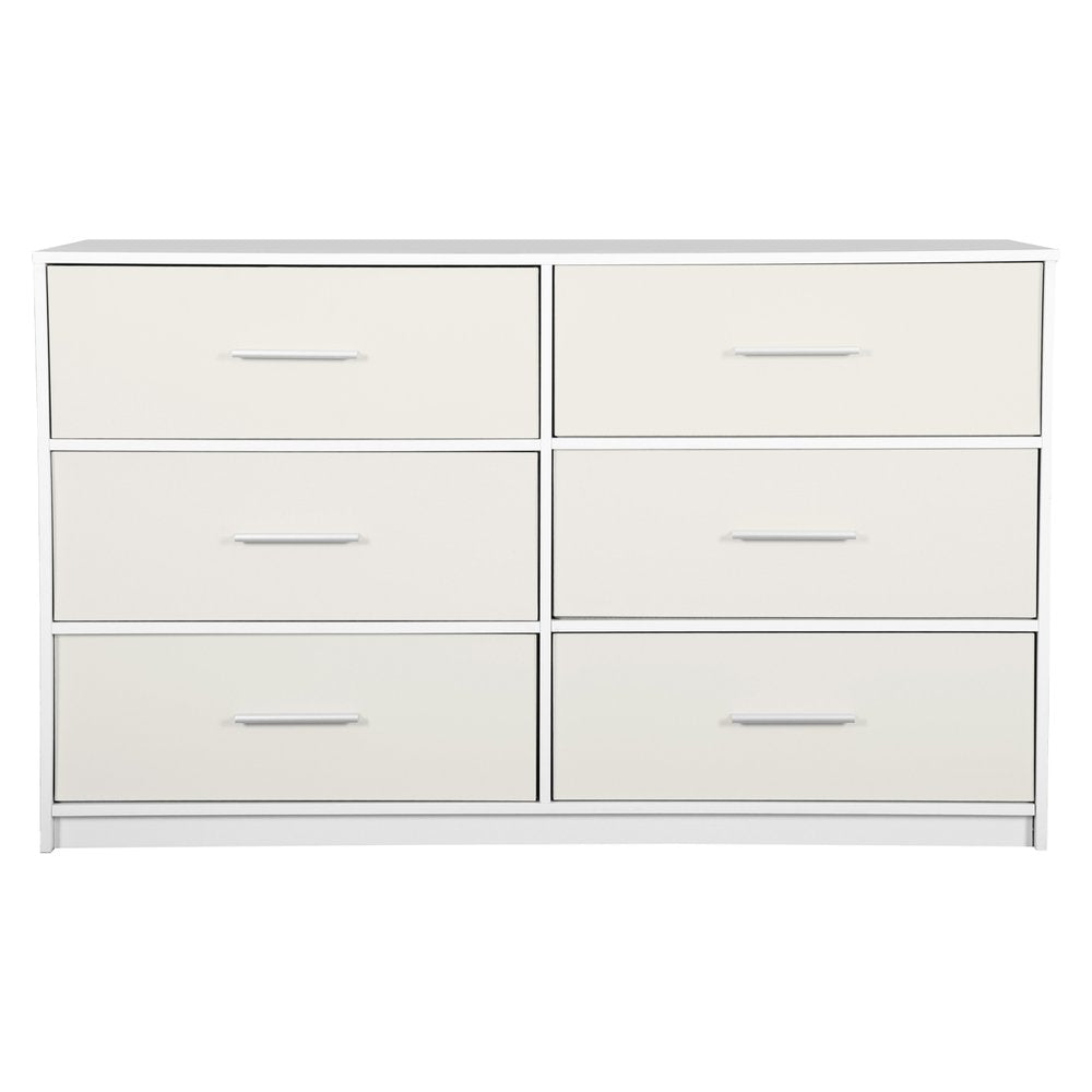 White Fabric Wood and Steel Six Drawer Double Dresser - 45-inch