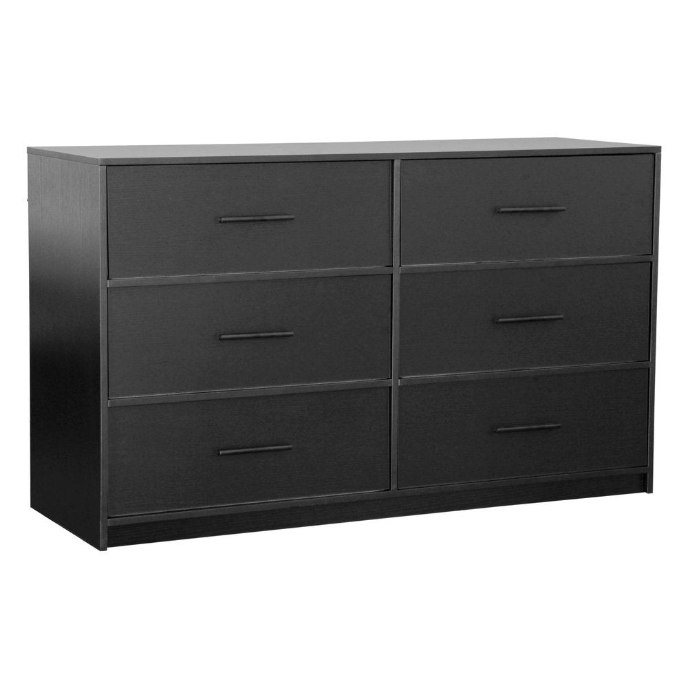 Black Fabric Wood and Steel Six Drawer Double Dresser - 45-inch