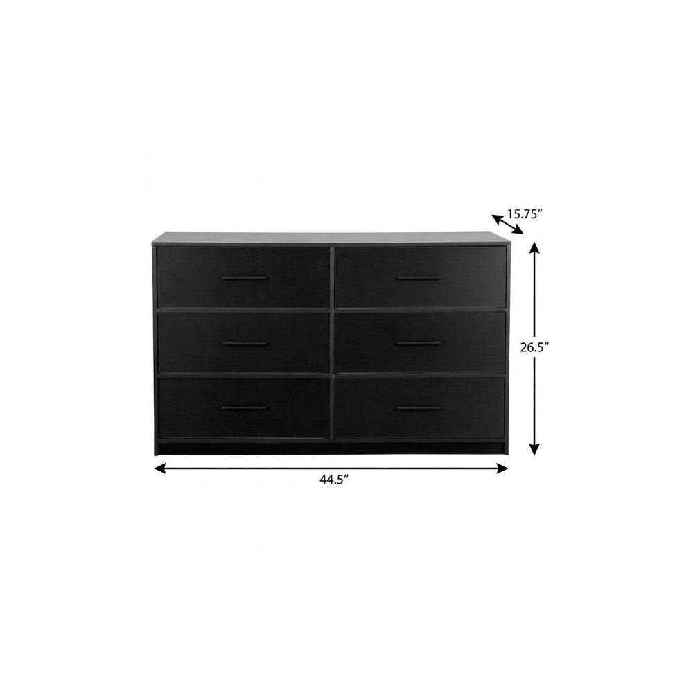 Black Fabric Wood and Steel Six Drawer Double Dresser - 45-inch