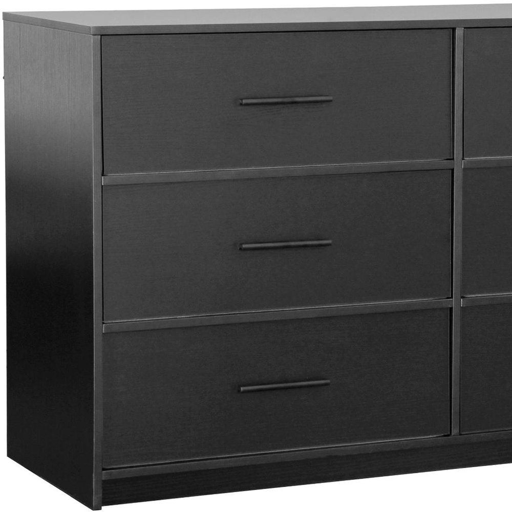 Black Fabric Wood and Steel Six Drawer Double Dresser - 45-inch