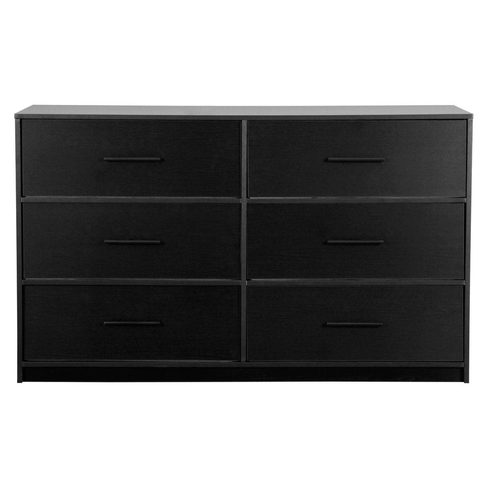 Black Fabric Wood and Steel Six Drawer Double Dresser - 45-inch