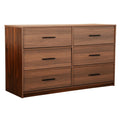 Walnut Fabric Wood and Steel Six Drawer Double Dresser - 45-inch