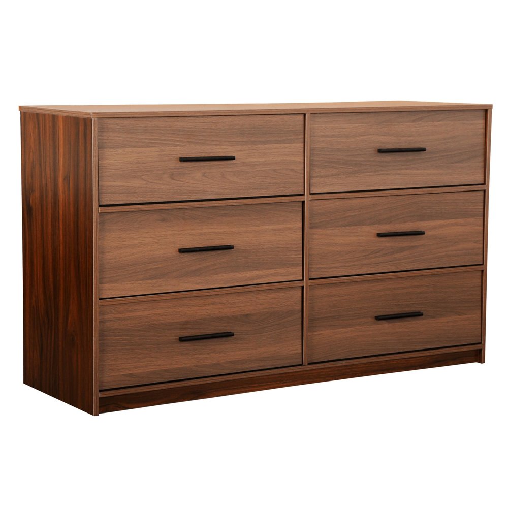 Walnut Fabric Wood and Steel Six Drawer Double Dresser - 45-inch
