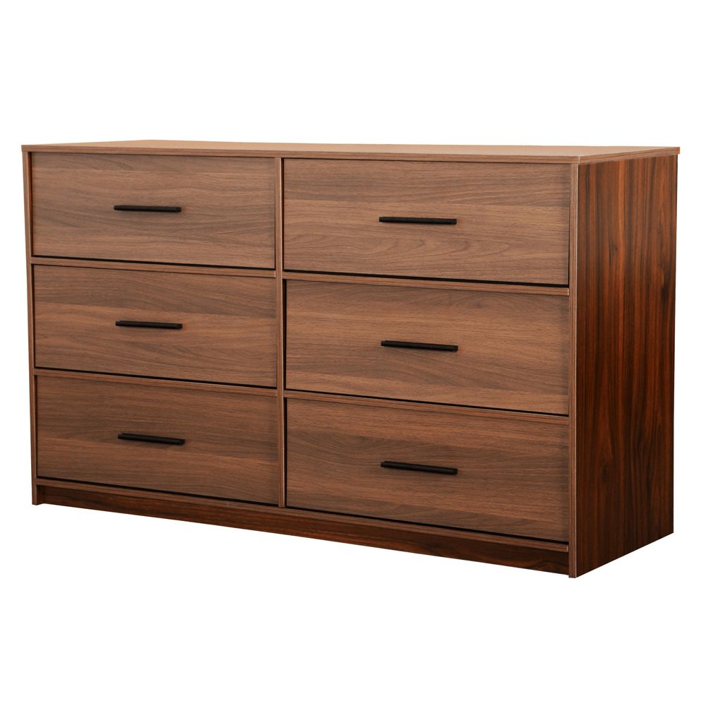 Walnut Fabric Wood and Steel Six Drawer Double Dresser - 45-inch