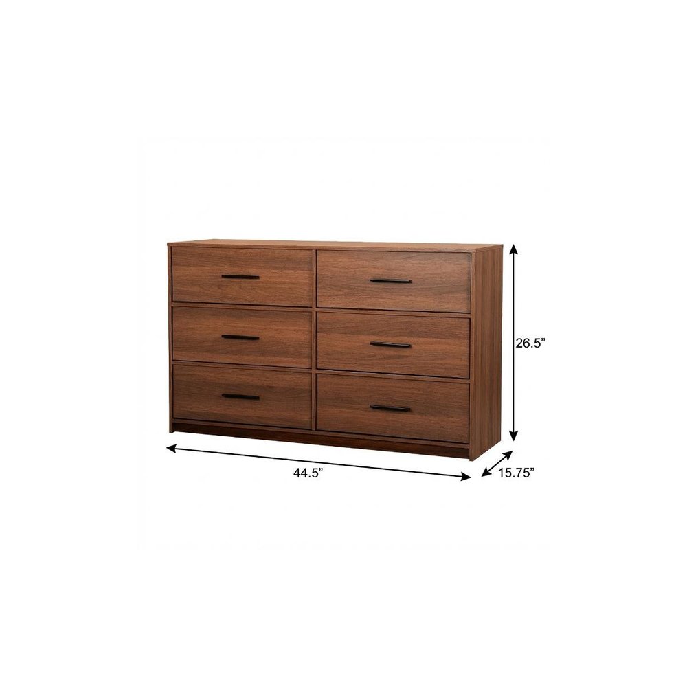 Walnut Fabric Wood and Steel Six Drawer Double Dresser - 45-inch