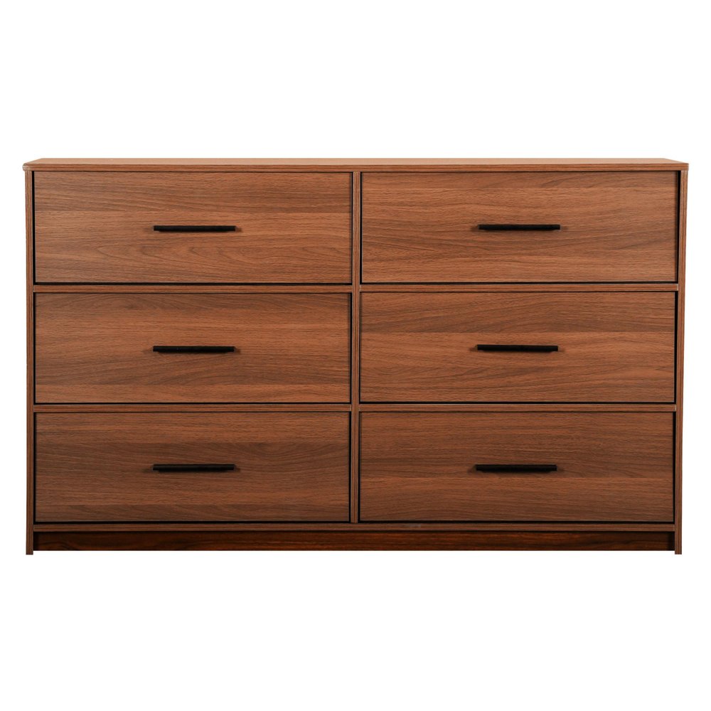 Walnut Fabric Wood and Steel Six Drawer Double Dresser - 45-inch