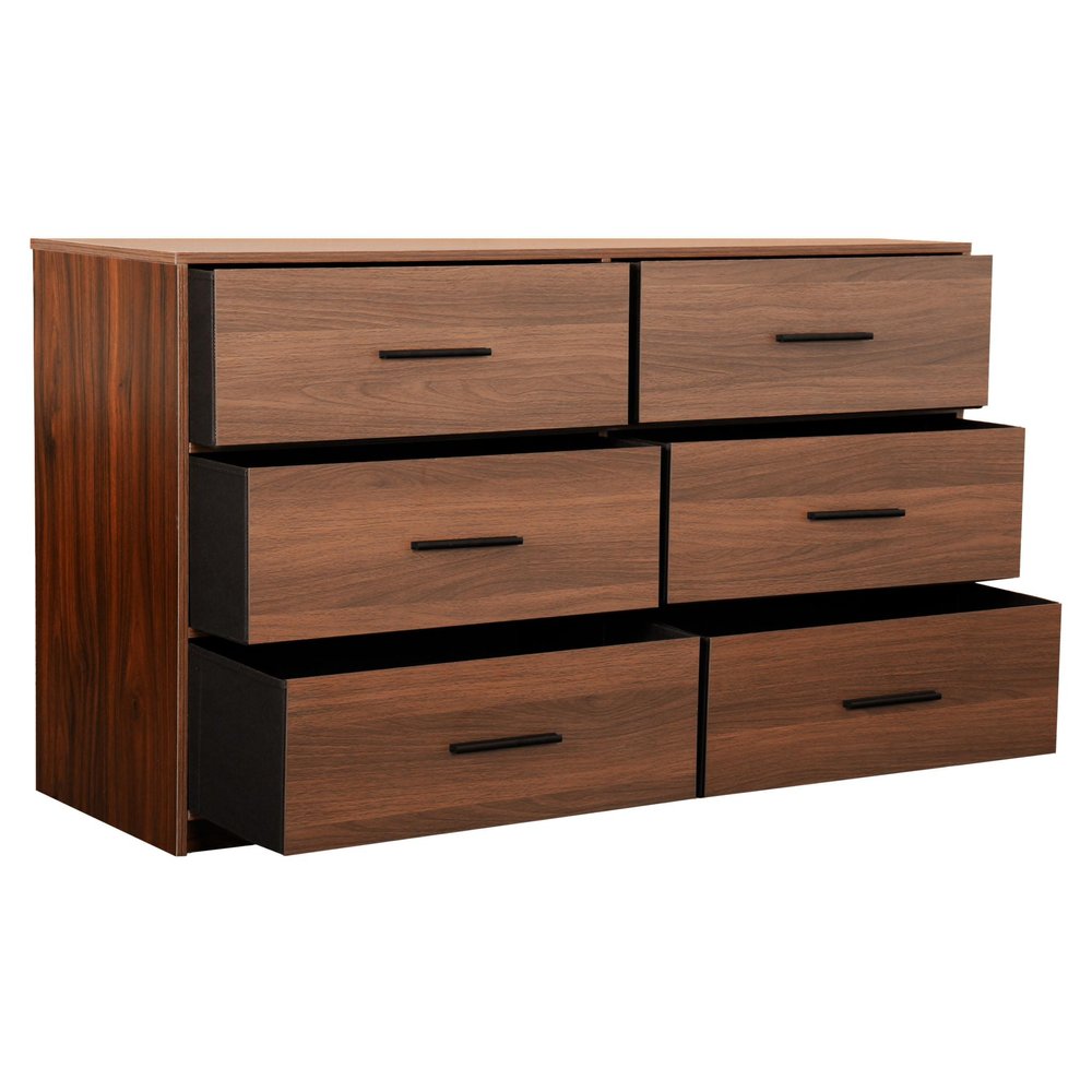 Walnut Fabric Wood and Steel Six Drawer Double Dresser - 45-inch