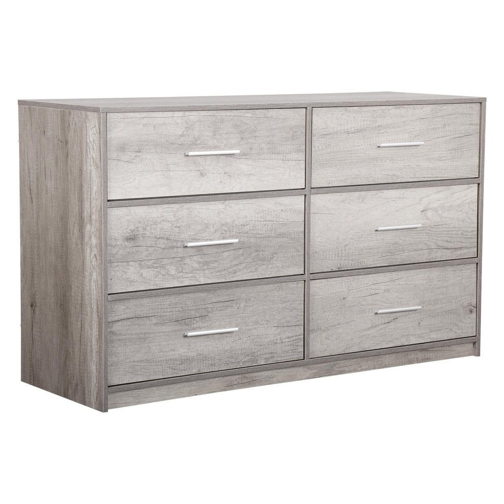 Gray Fabric Wood and Steel Six Drawer Double Dresser - 45-inch