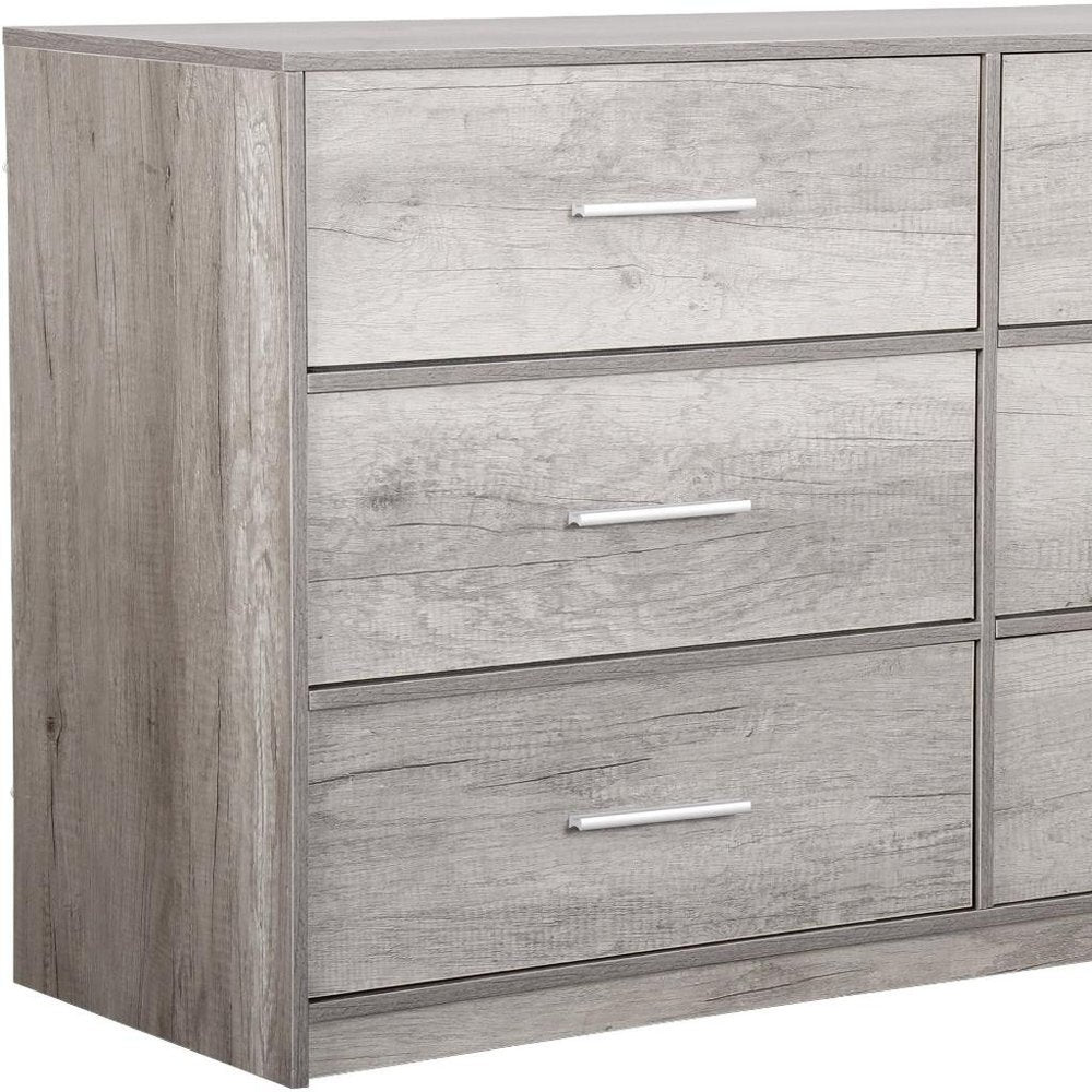 Gray Fabric Wood and Steel Six Drawer Double Dresser - 45-inch