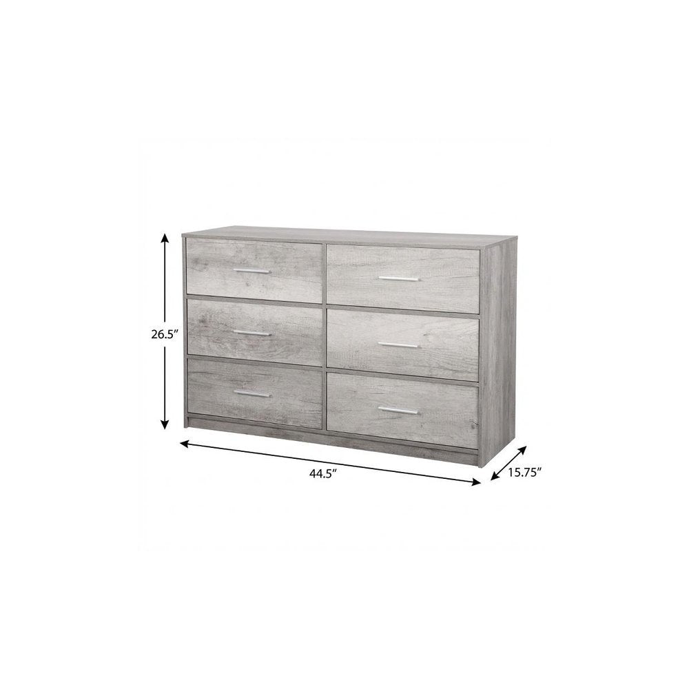 Gray Fabric Wood and Steel Six Drawer Double Dresser - 45-inch