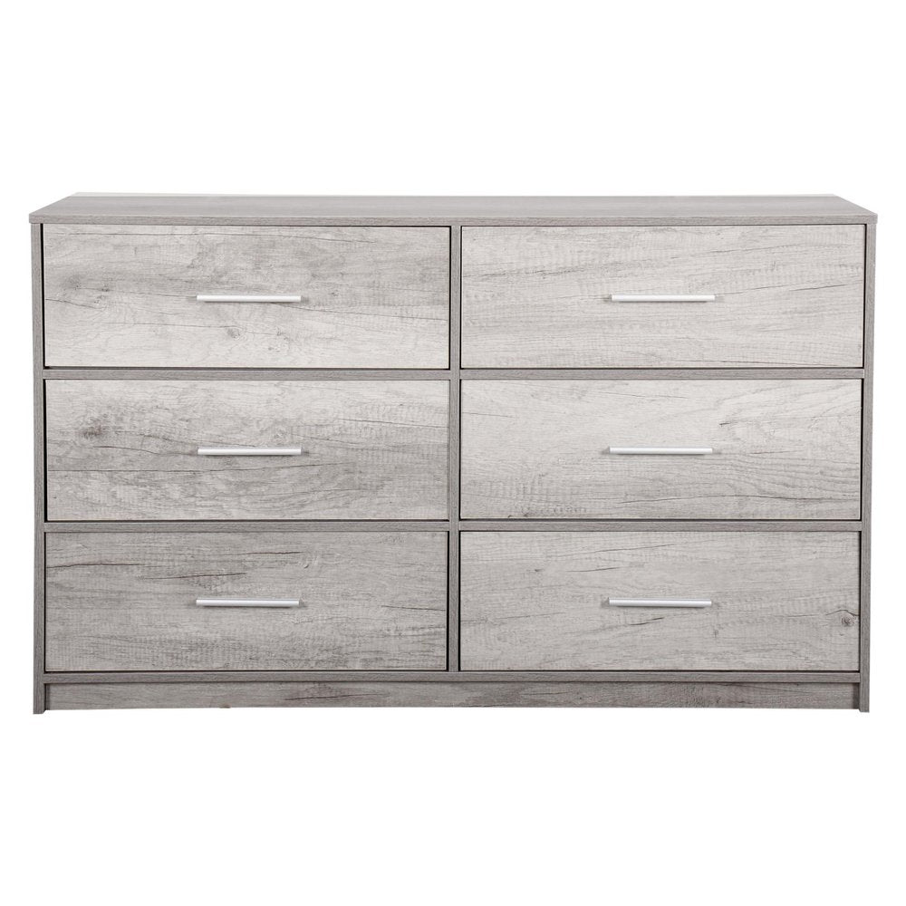 Gray Fabric Wood and Steel Six Drawer Double Dresser - 45-inch