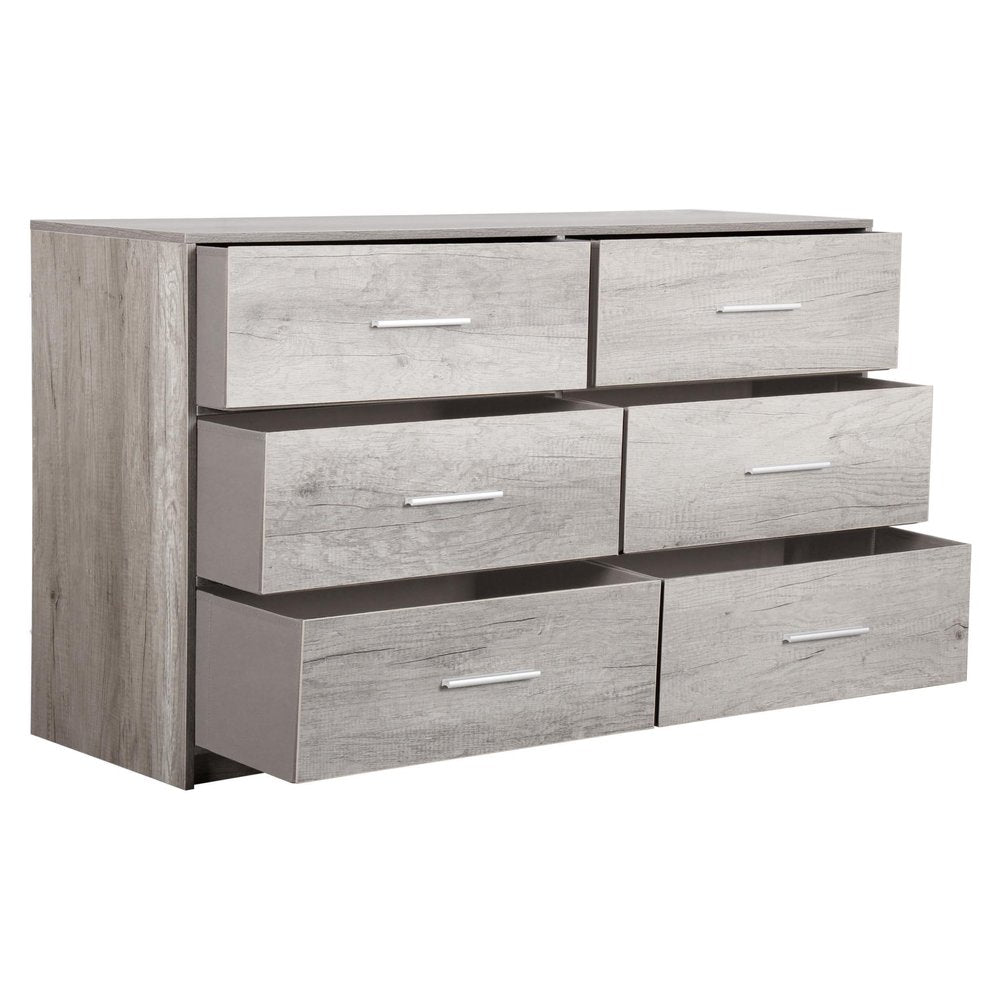 Gray Fabric Wood and Steel Six Drawer Double Dresser - 45-inch