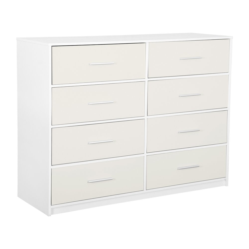 White Fabric Wood and Steel Eight Drawer Double Dresser - 45-inch