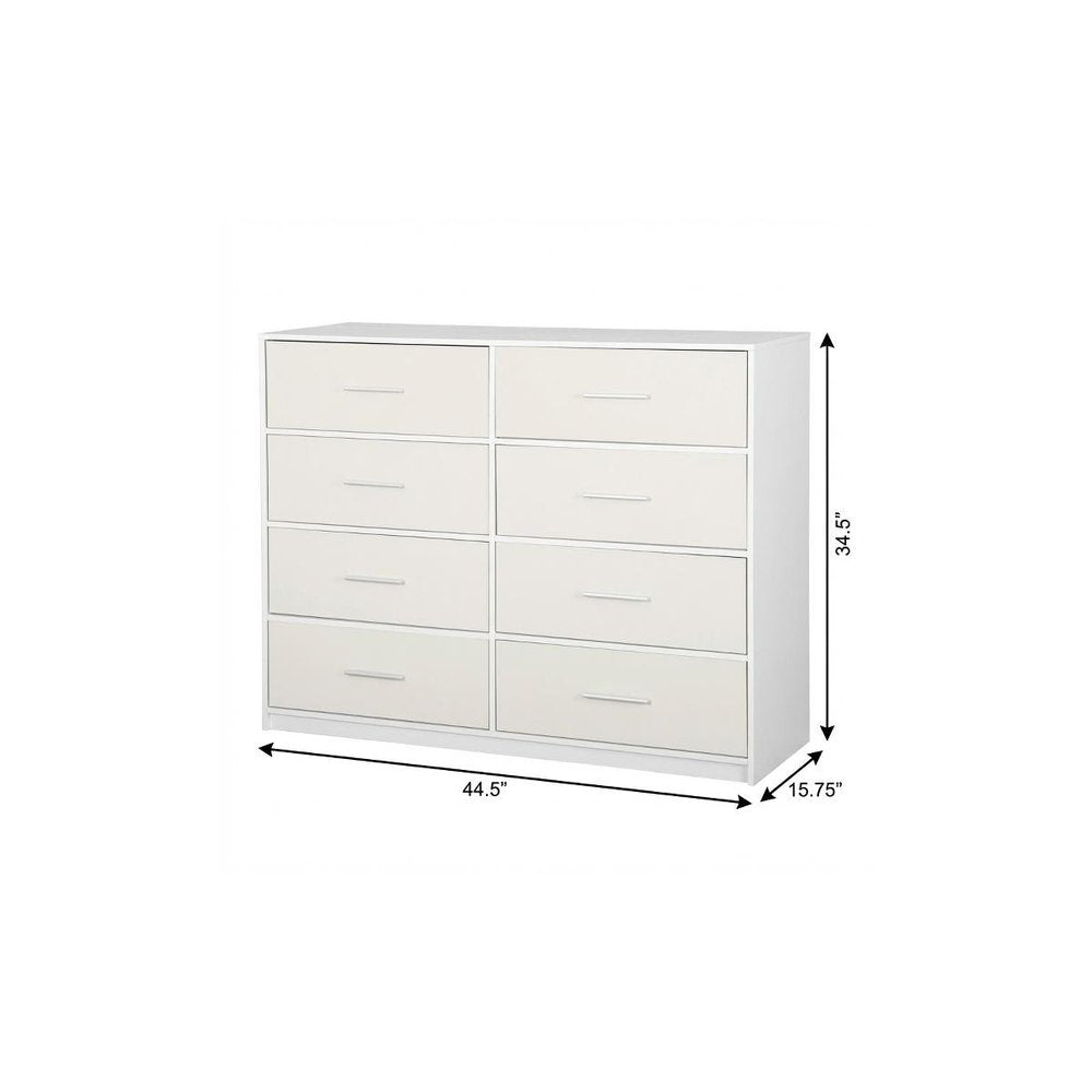 White Fabric Wood and Steel Eight Drawer Double Dresser - 45-inch