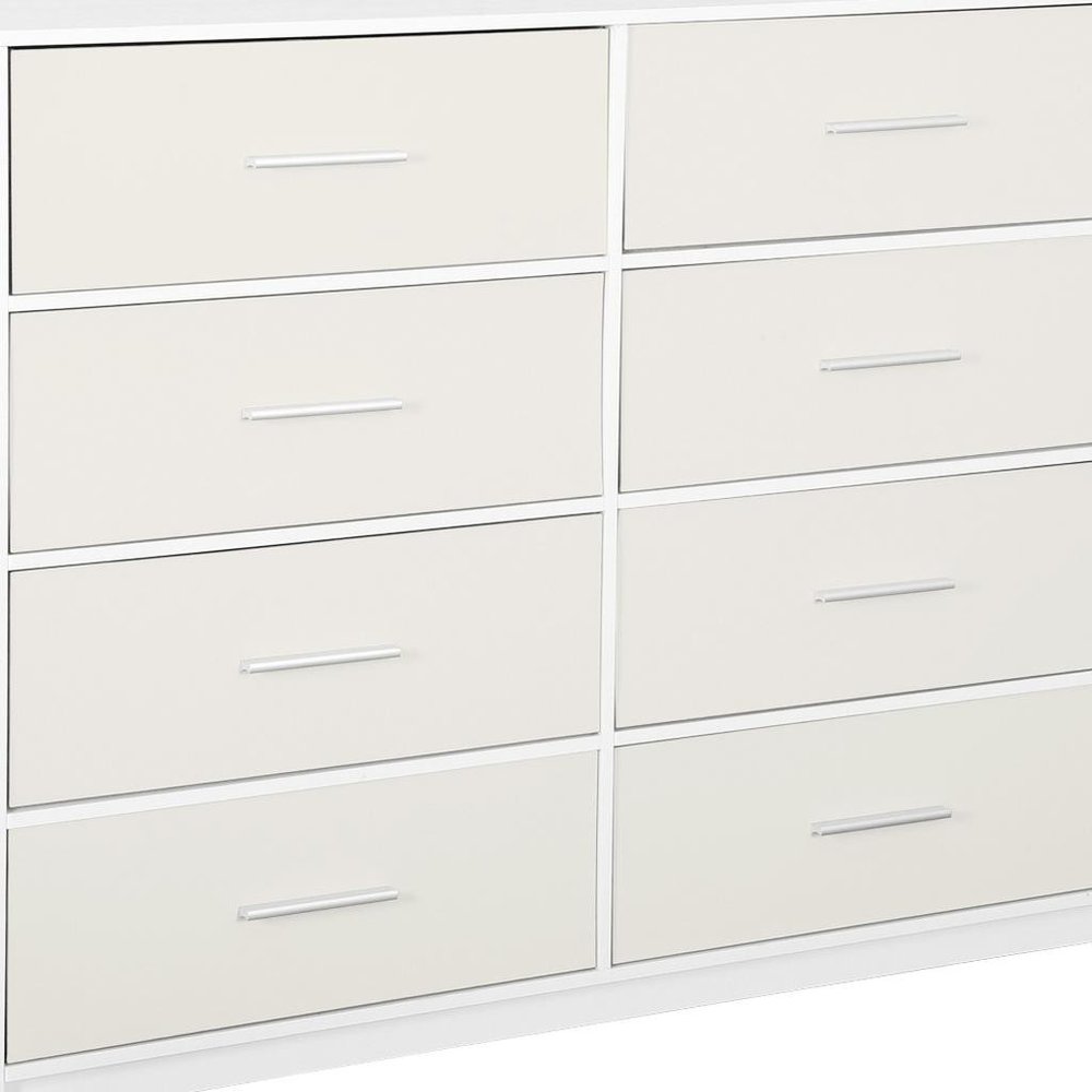 White Fabric Wood and Steel Eight Drawer Double Dresser - 45-inch