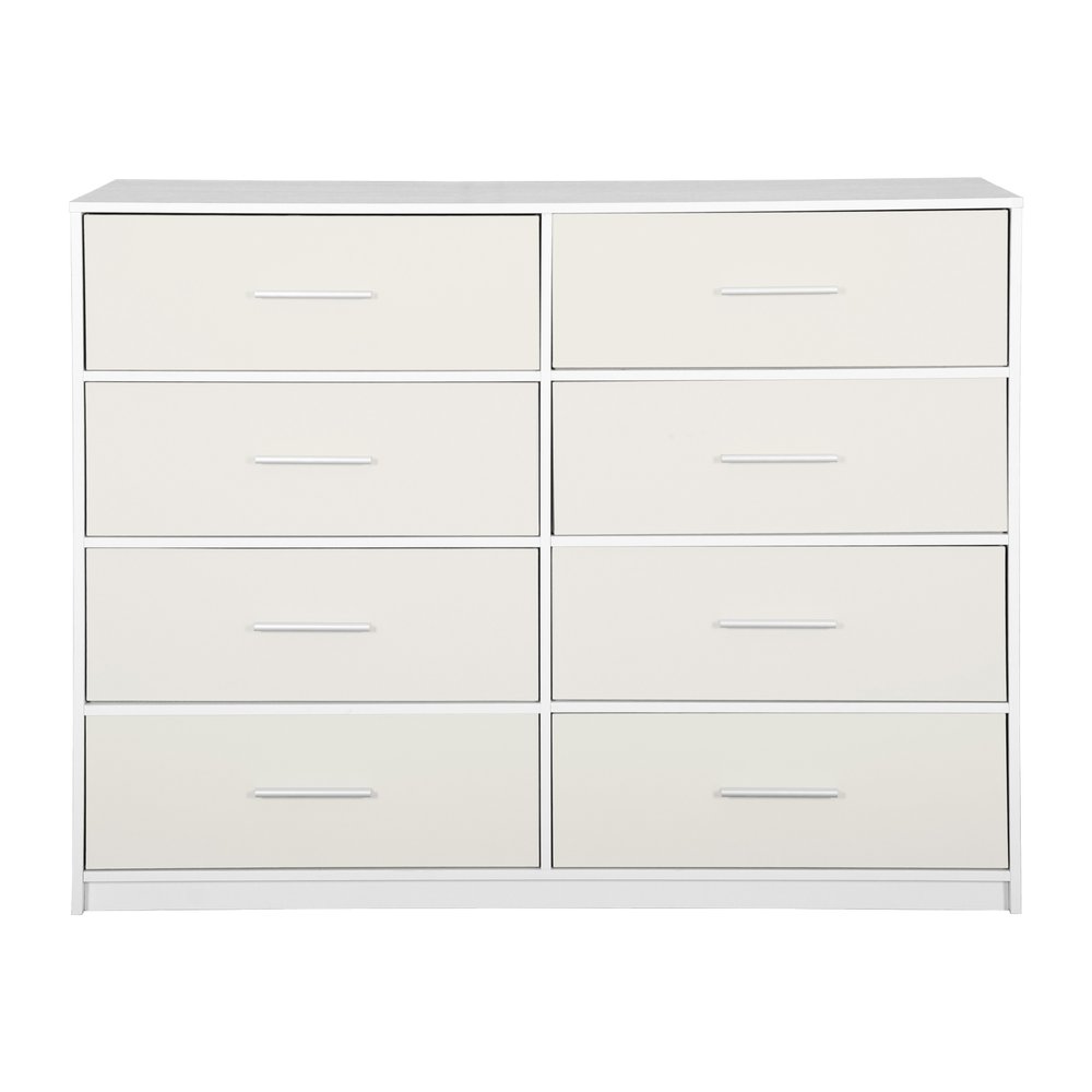 White Fabric Wood and Steel Eight Drawer Double Dresser - 45-inch