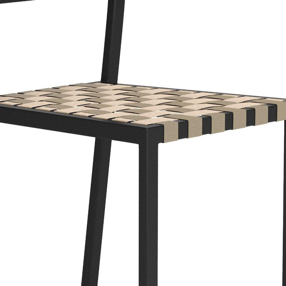 Set of Two Black Aluminum Open Back Dining Side Chairs