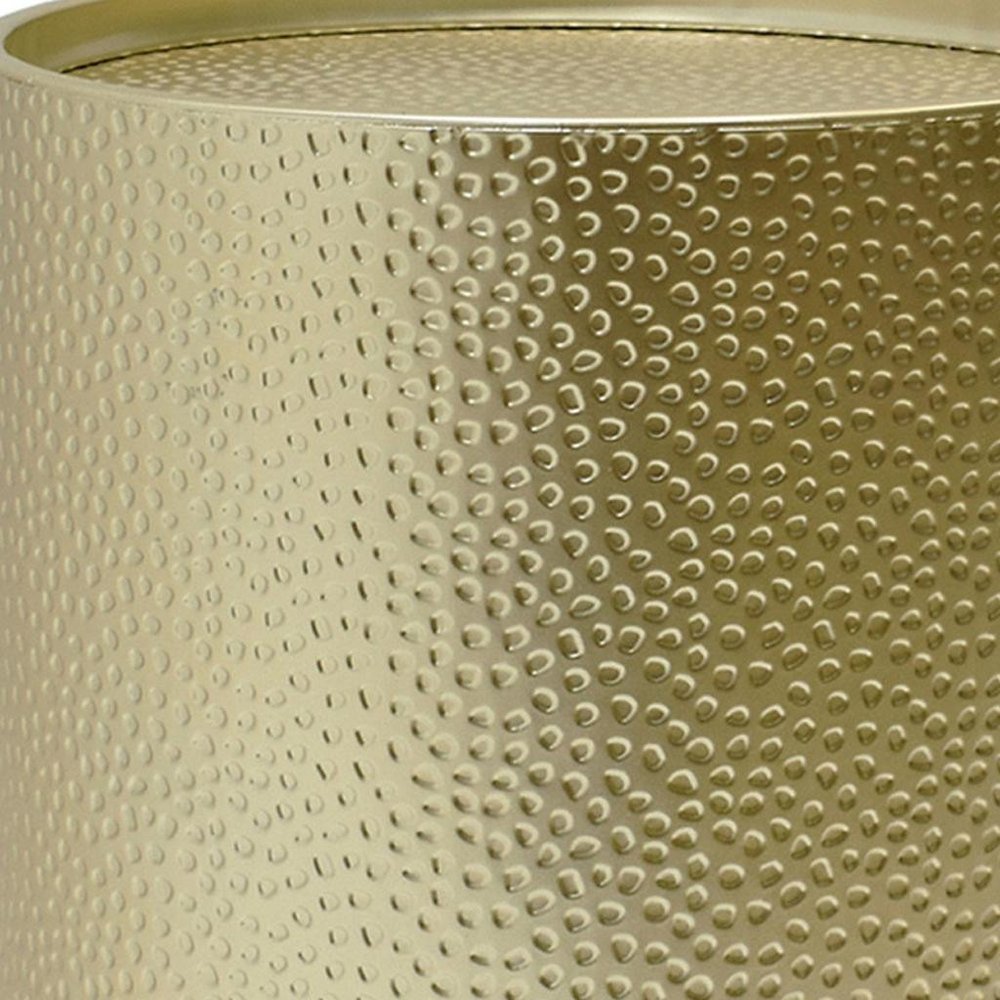 Set of Two Gold Iron Round Drum End Tables