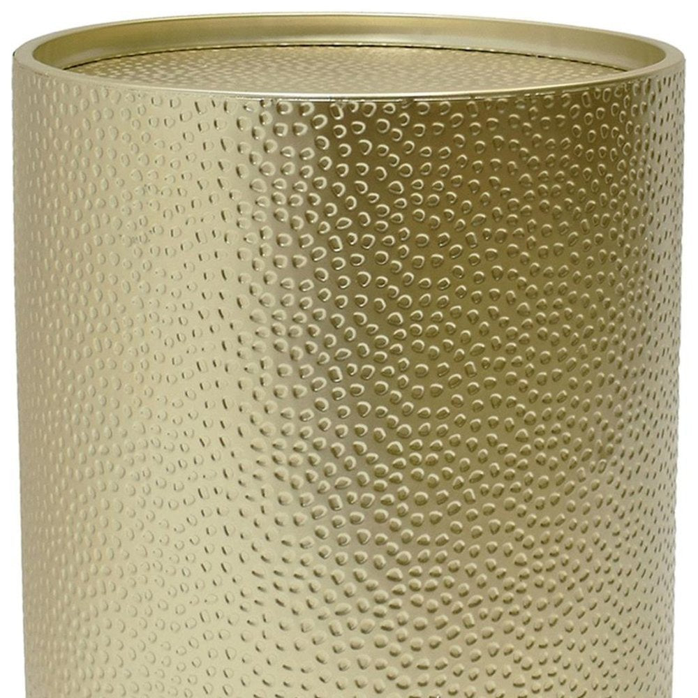 Set of Two Gold Iron Round Drum End Tables