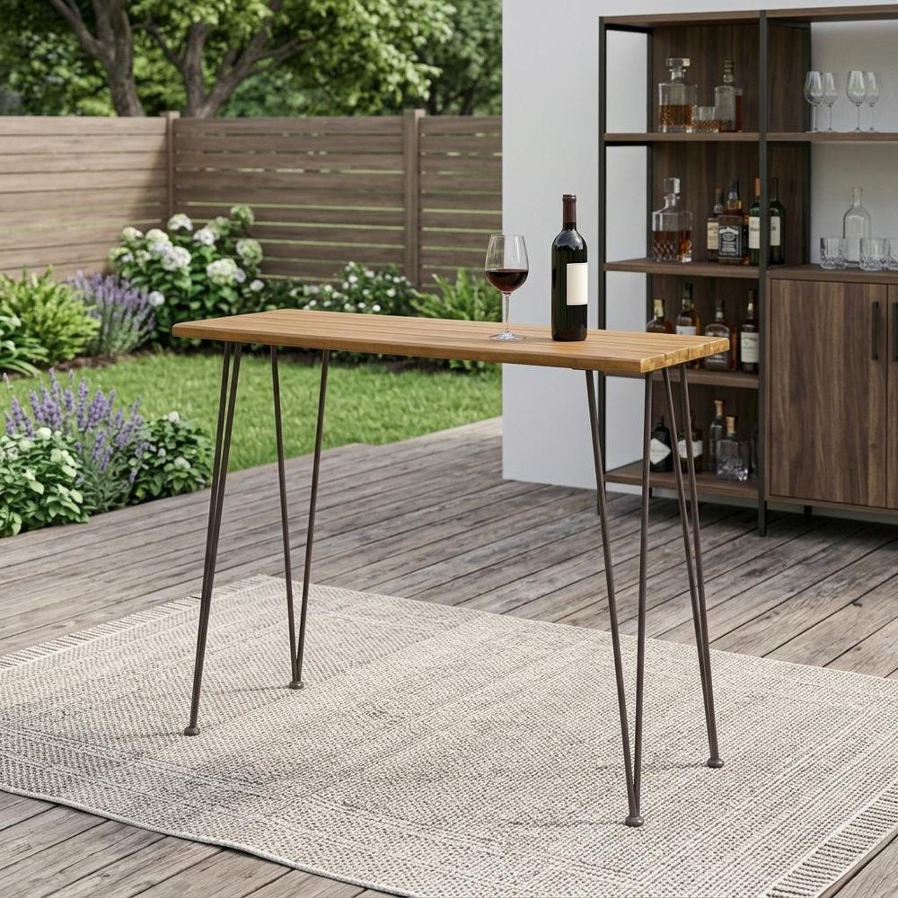 Walnut and Brown Wood and Iron Outdoor Bar Table - 47-inch