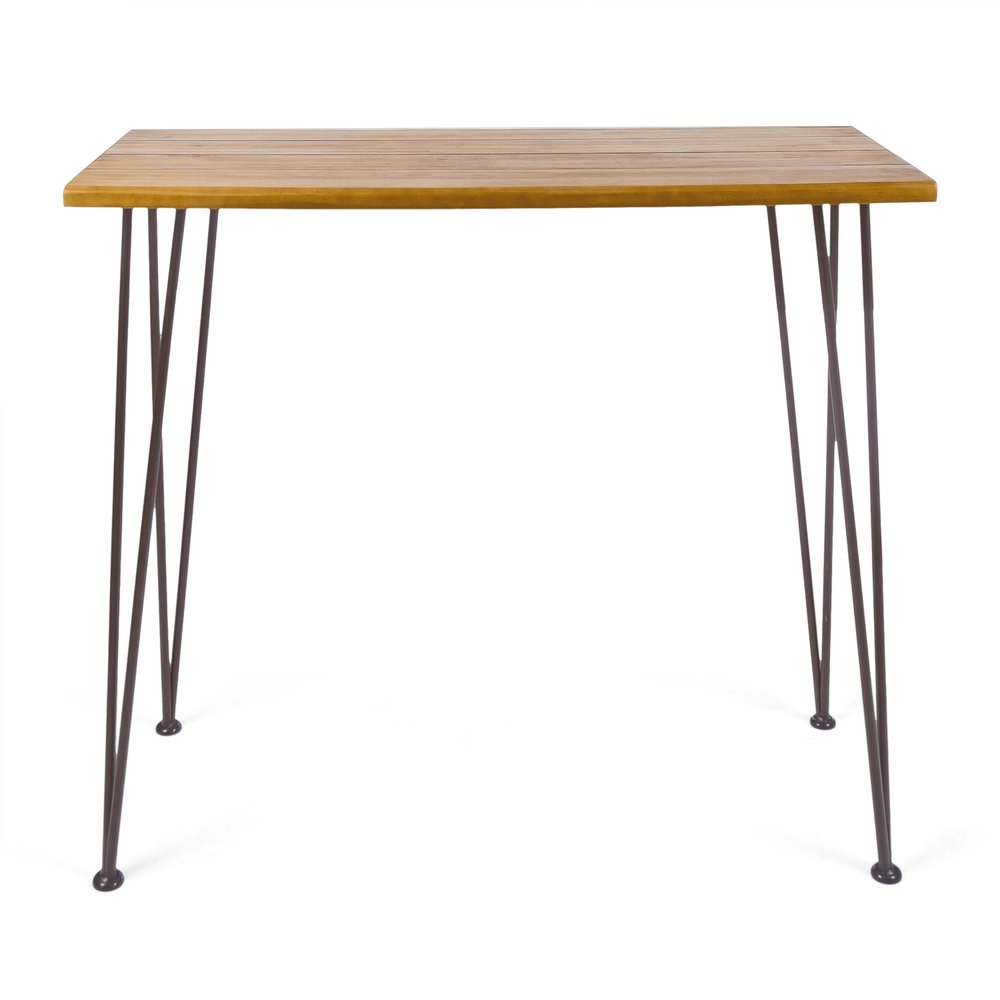 Walnut and Brown Wood and Iron Outdoor Bar Table - 47-inch